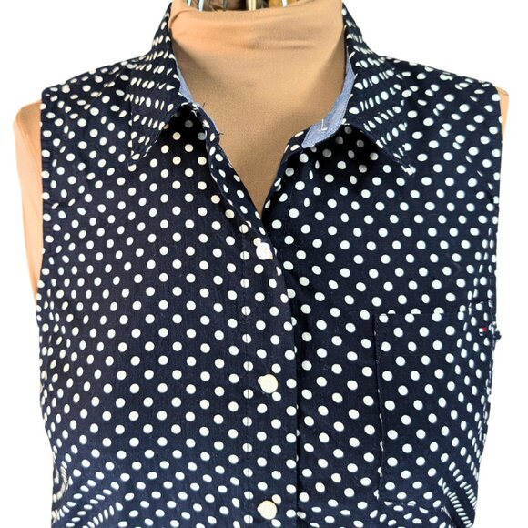 Tommy Hilfiger Large Blue & While Polka Dot Sleeveless Button Blouse - Picture 3 of 7